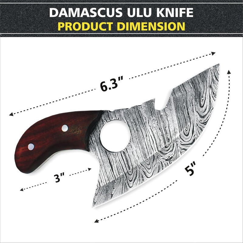 SHARDBLADE Alaskan Ulu With Sheath, Handmade 6.3" Damascus Steel Pizza Cutter Rocker With Wooden Handle, Premium Food Salad Chopper With Bottle Opener, Traditional Inuit Eskimo Knife - Image 4